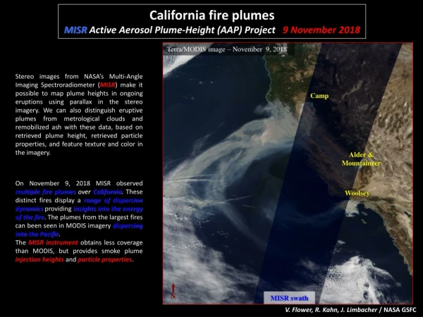 California fire plumes MISR Active Aerosol Plume-Height (AAP) Project 9 November 2018