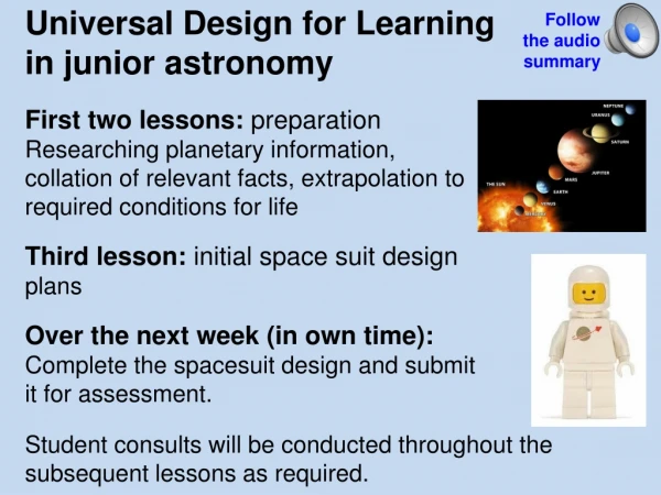 Universal Design for Learning in junior astronomy