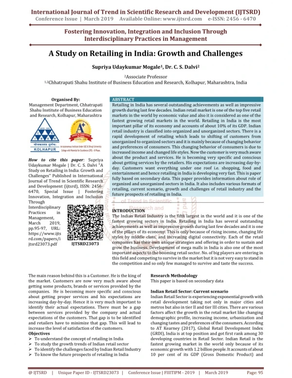 A Study on Retailing in India Growth and Challenges