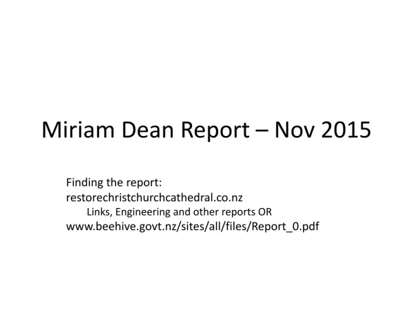 Miriam Dean Report – Nov 2015