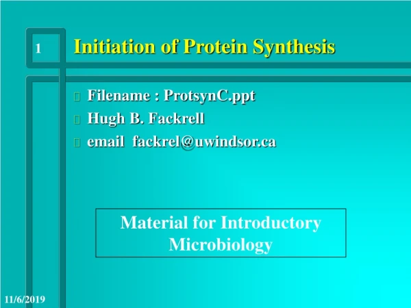 Initiation of Protein Synthesis
