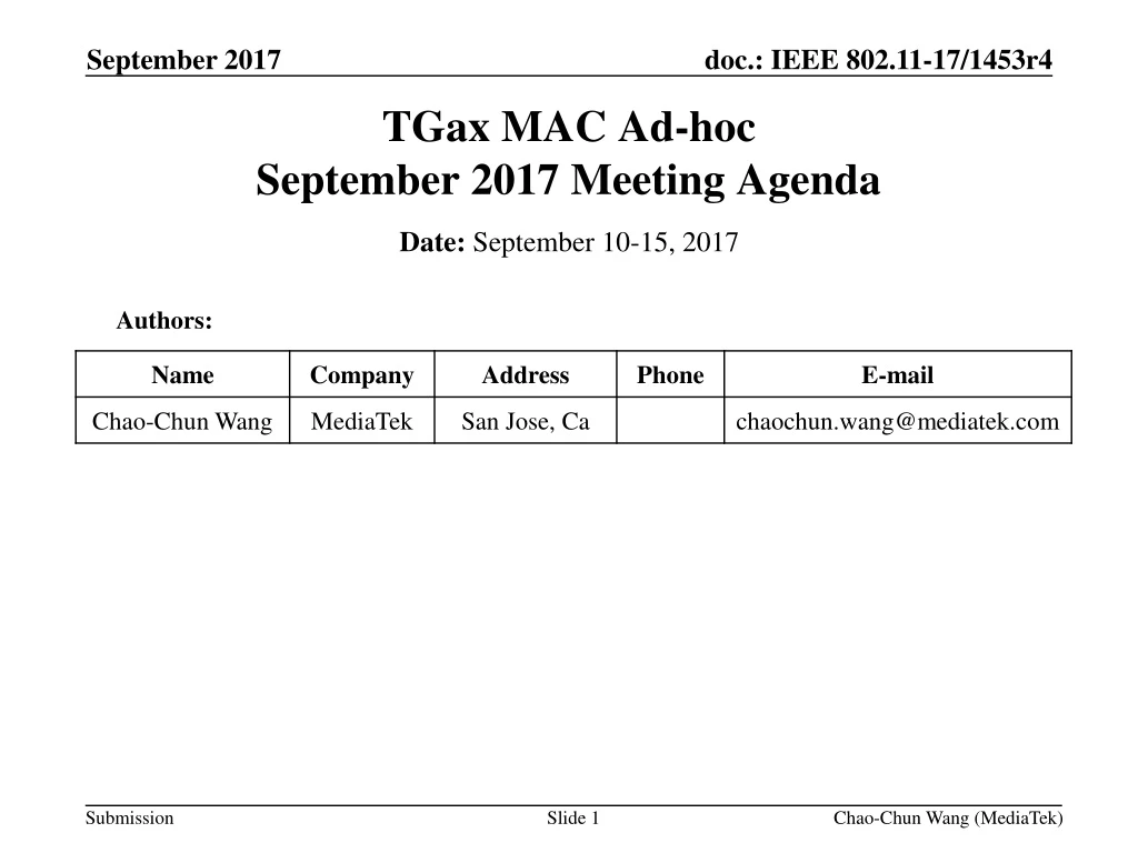 tgax mac ad hoc september 2017 meeting agenda