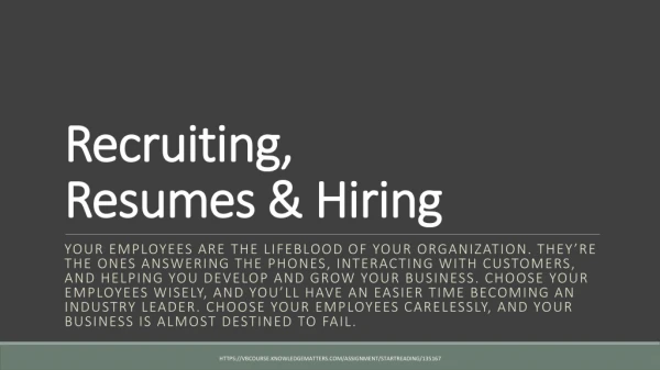 Recruiting, Resumes &amp; Hiring