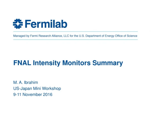 FNAL Intensity Monitors Summary