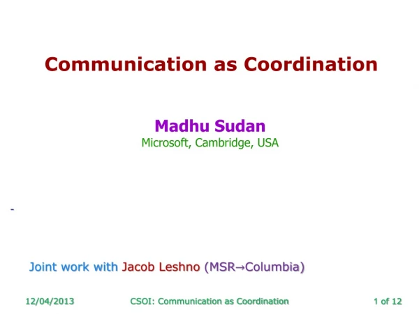 Communication as Coordination