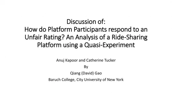 Anuj Kapoor and Catherine Tucker By Qiang (David) Gao Baruch College, City University of New York