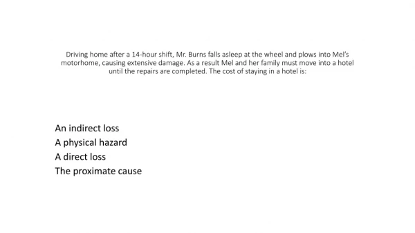 An indirect loss A physical hazard A direct loss The proximate cause