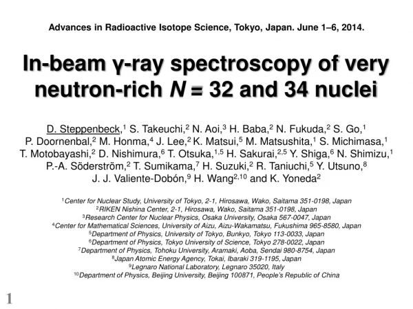 In-beam γ -ray spectroscopy of very neutron-rich N = 32 and 34 nuclei