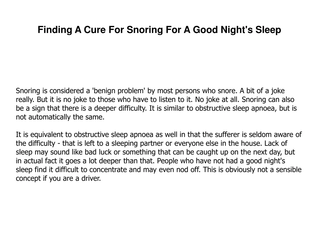 finding a cure for snoring for a good night s sleep