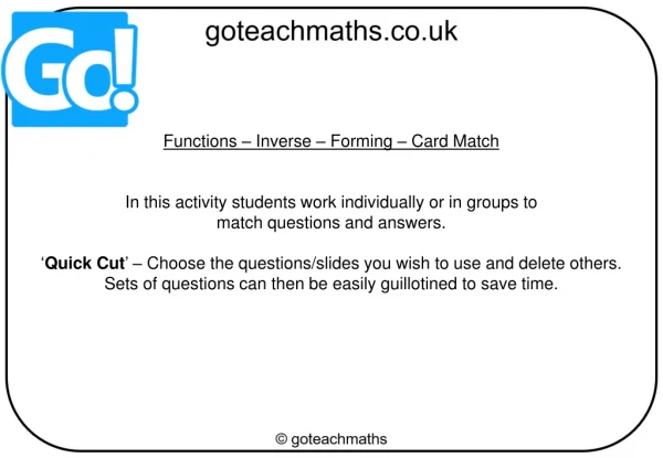 Functions – Inverse – Forming – Card Match