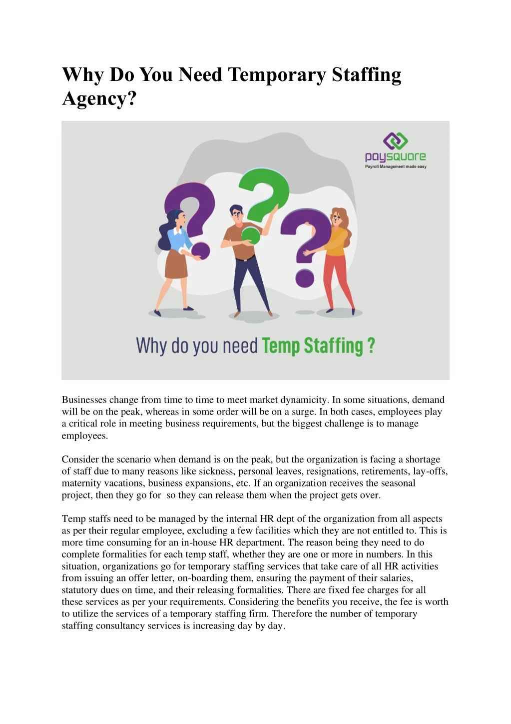 why do you need temporary staffing agency