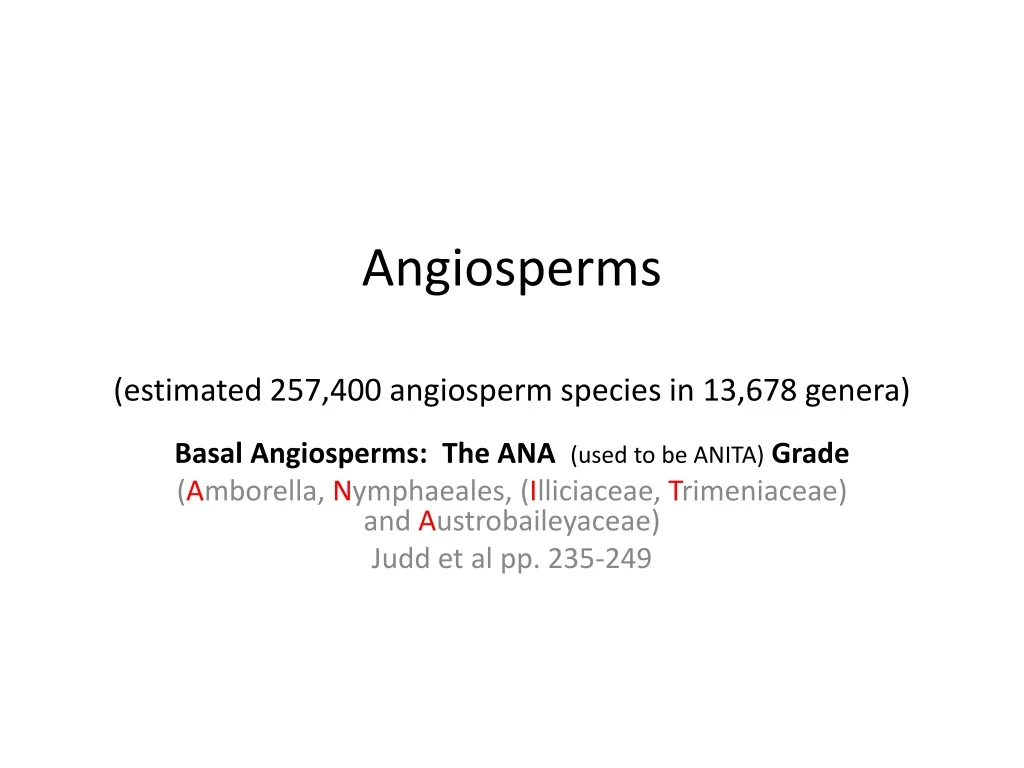 angiosperms estimated 257 400 angiosperm species in 13 678 genera