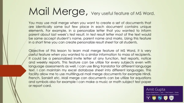 Mail Merge, Very useful feature of MS Word.