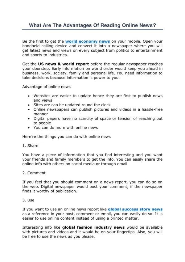what are the advantages of reading online news
