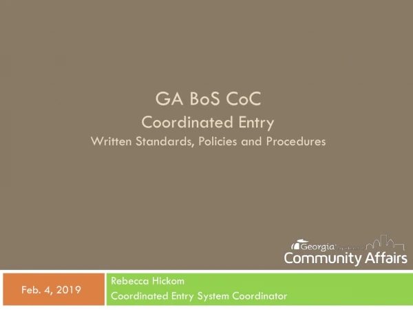 GA BoS CoC Coordinated Entry Written Standards, Policies and Procedures