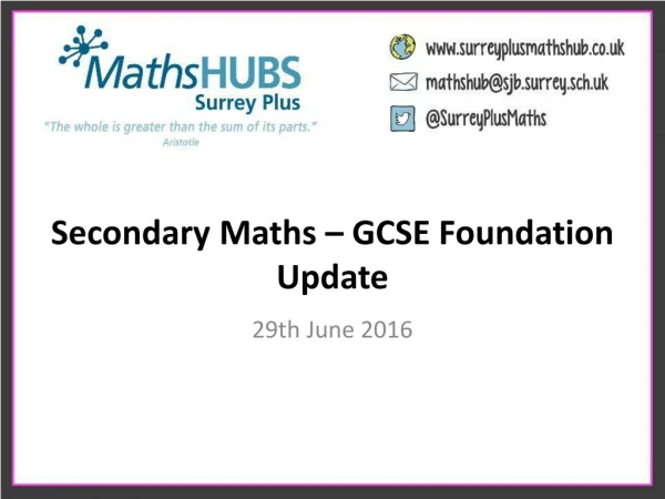 Secondary Maths – GCSE Foundation Update