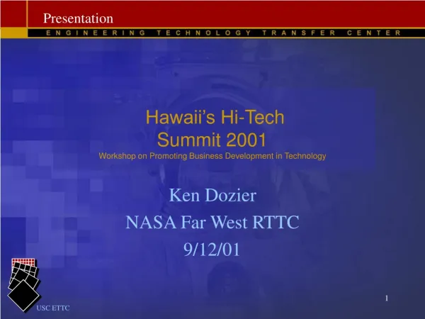 Hawaii’s Hi-Tech Summit 2001 Workshop on Promoting Business Development in Technology