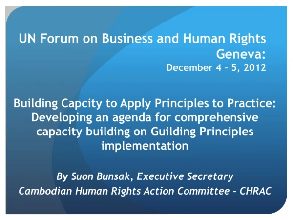UN Forum on Business and Human Rights Geneva: December 4 – 5, 2012