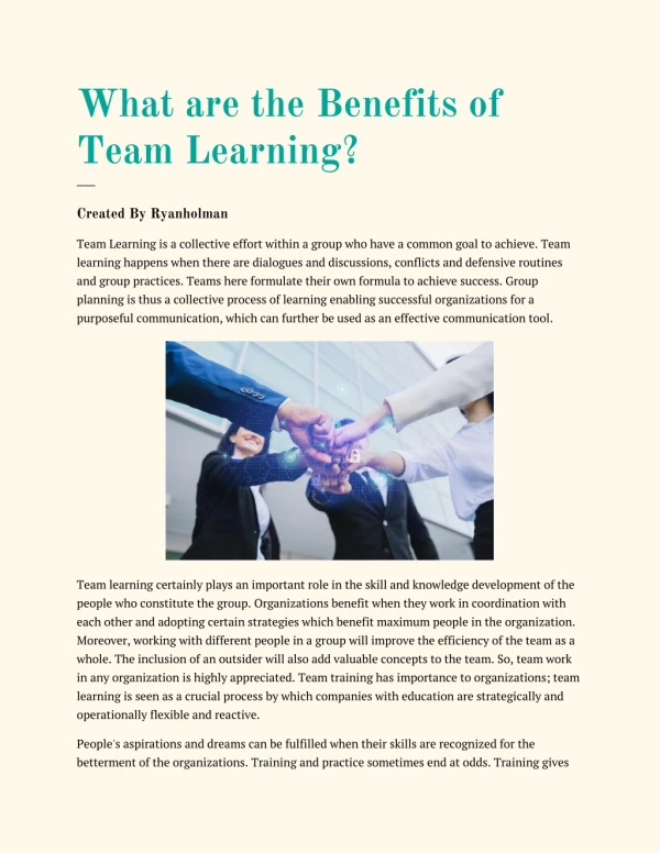 What are the Benefits of Team Learning? - idealassignmenthelp.com