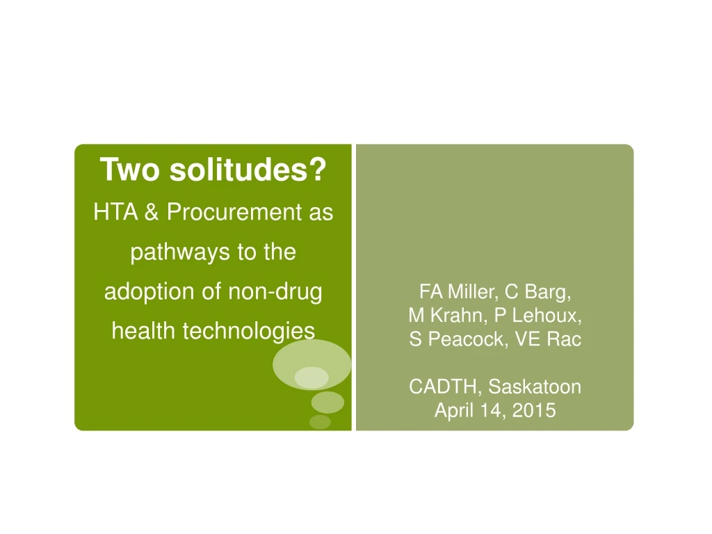 two solitudes hta procurement as pathways to the adoption of non drug health technologies