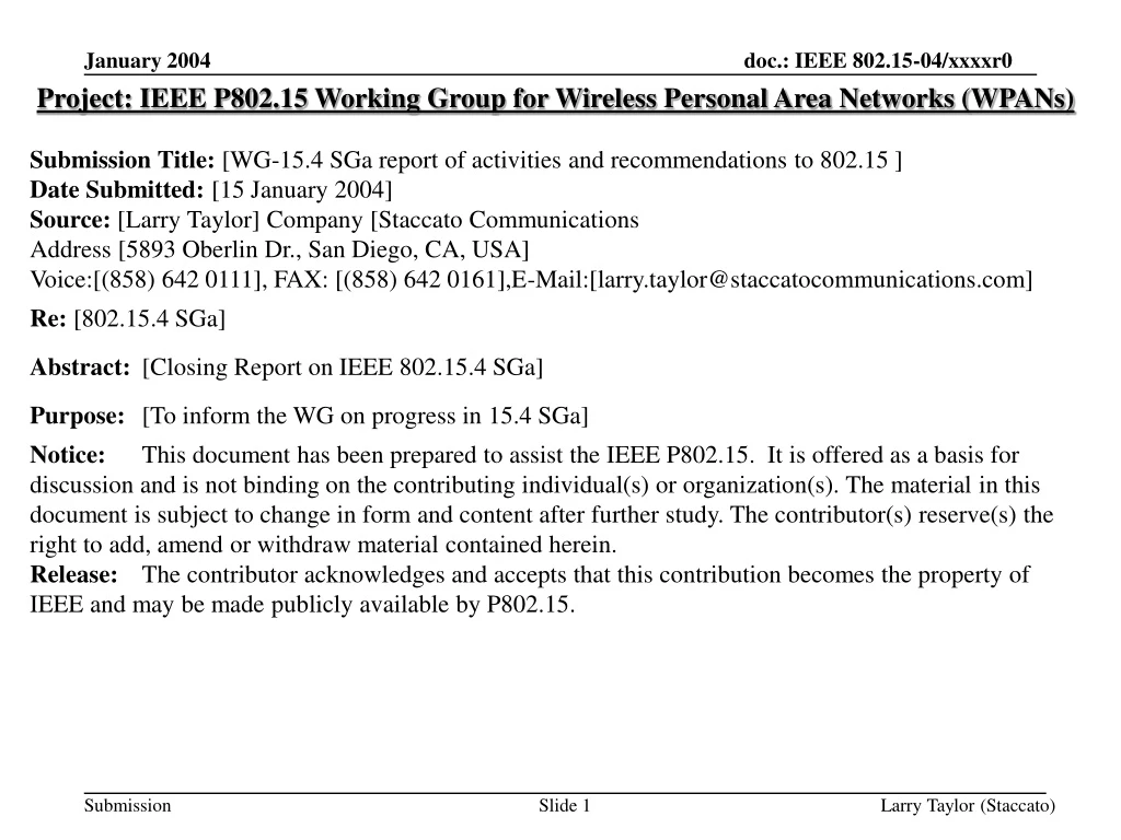 project ieee p802 15 working group for wireless