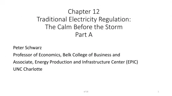 Chapter 12 Traditional Electricity Regulation: The Calm Before the Storm Part A