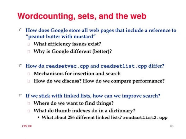 Wordcounting, sets, and the web