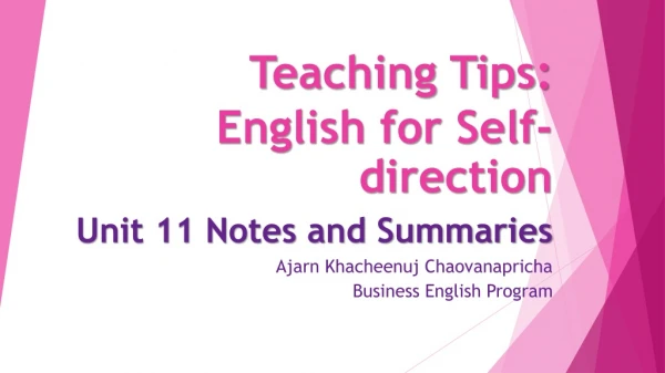 Teaching Tips: English for Self-direction