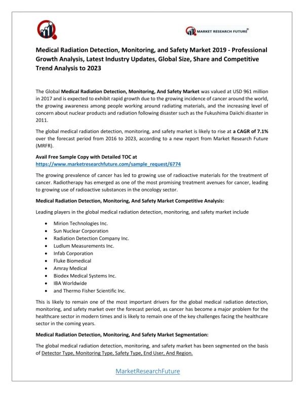 medical radiation detection monitoring and safety