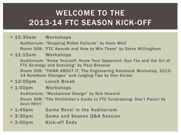 Welcome to the 2013-14 FTC Season kick-off