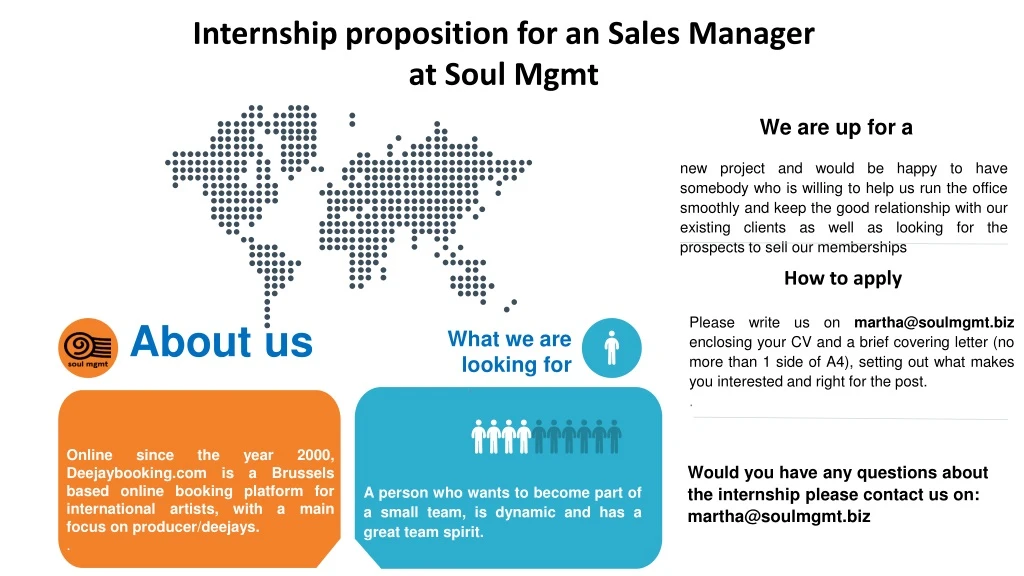 internship proposition for an sales manager at soul mgmt