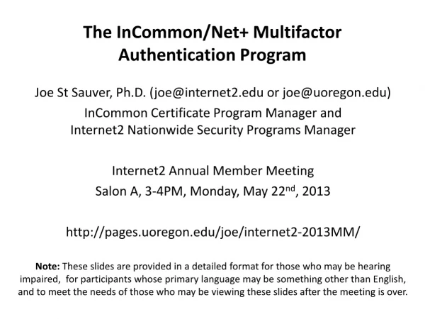 The InCommon/Net+ Multifactor Authentication Program