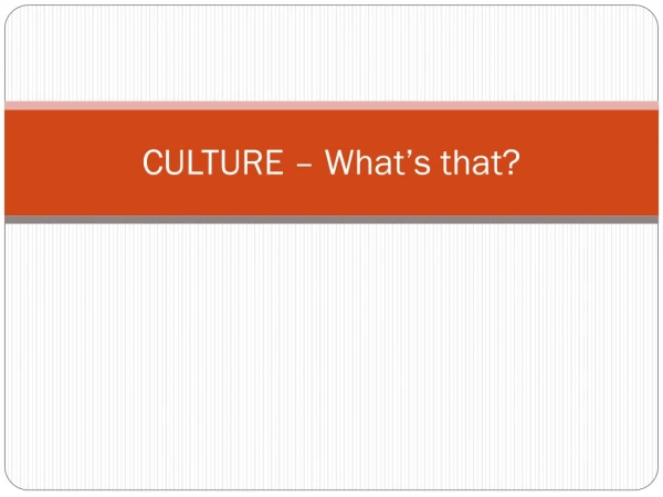 CULTURE – What’s that?
