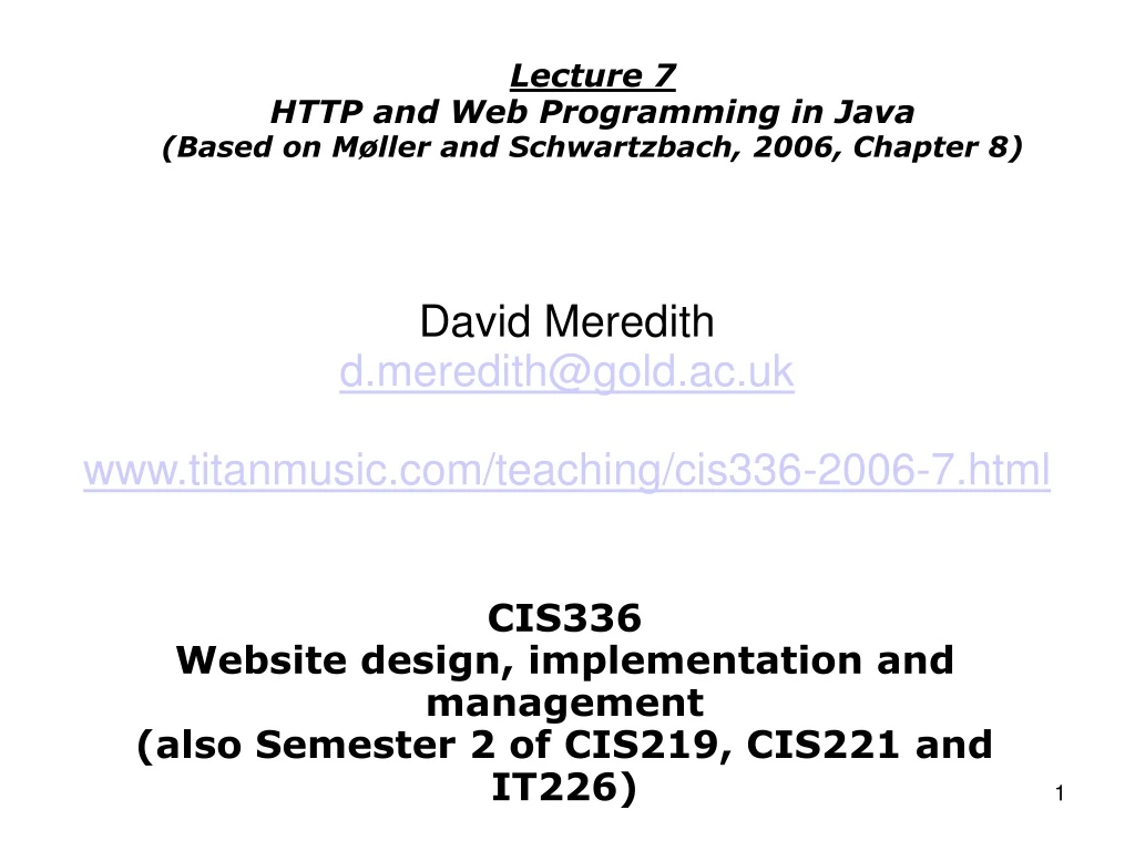 lecture 7 http and web programming in java based on m ller and schwartzbach 2006 chapter 8