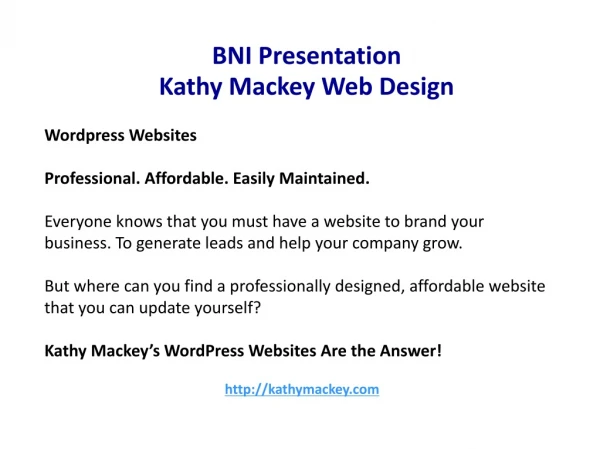 BNI Presentation Kathy Mackey Web Design