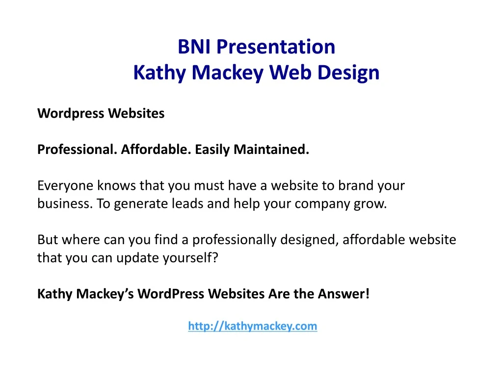 bni presentation kathy mackey web design