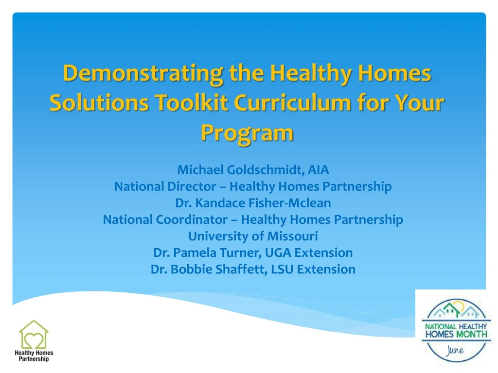 demonstrating the healthy homes solutions toolkit curriculum for your program