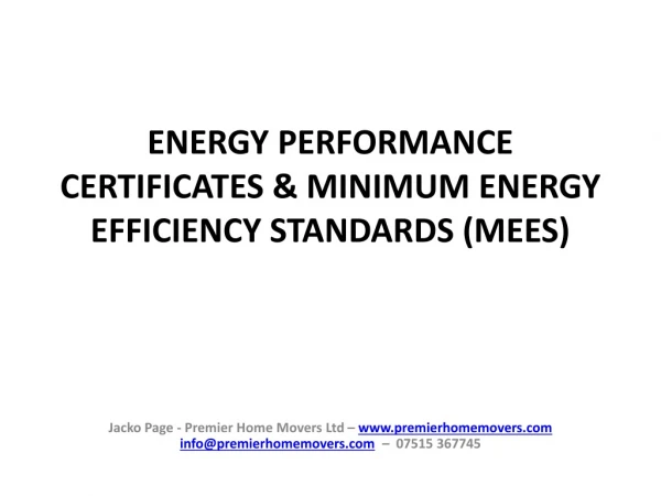 ENERGY PERFORMANCE CERTIFICATES &amp; MINIMUM ENERGY EFFICIENCY STANDARDS (MEES)
