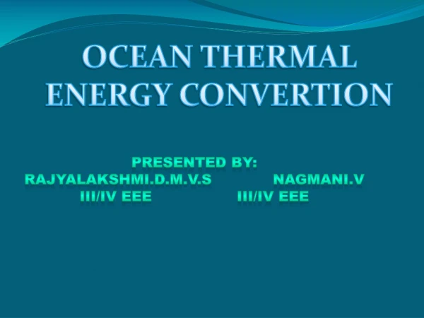 OCEAN THERMAL ENERGY CONVERTION