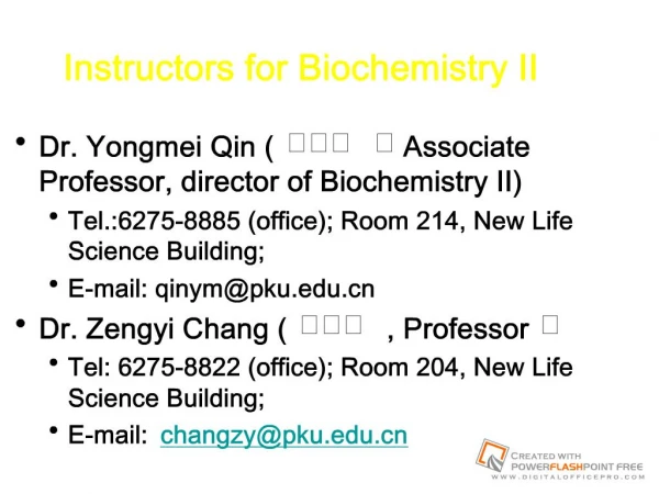 Instructors for Biochemistry II