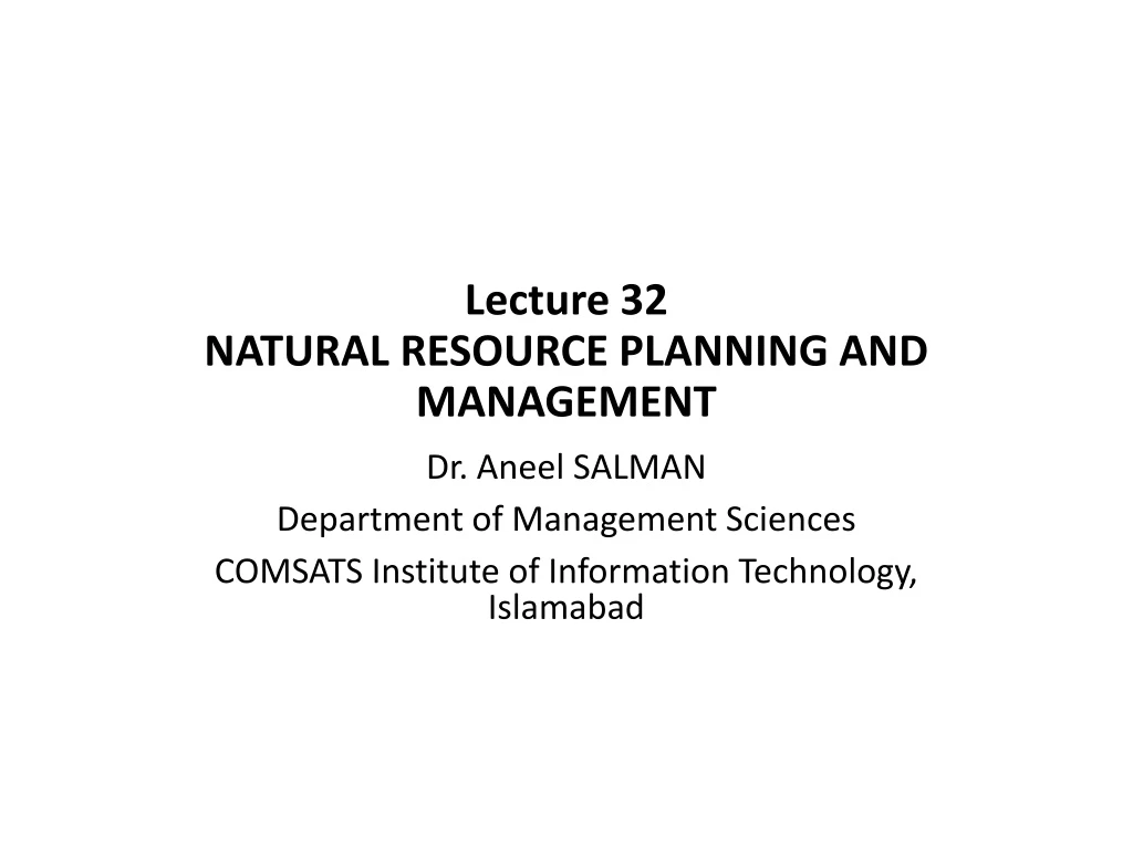 lecture 32 natural resource planning and management