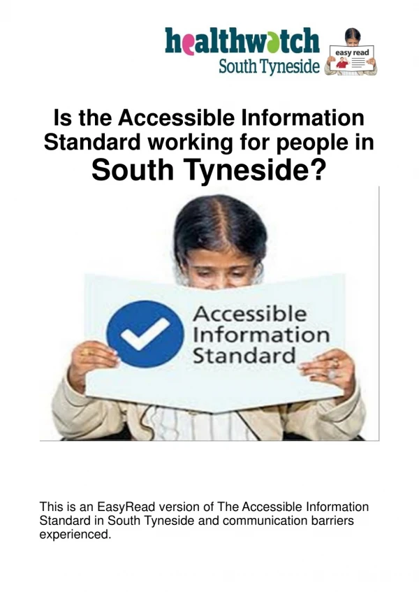 Is the Accessible Information Standard working for people in South Tyneside? fyobooklet here