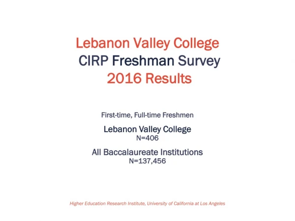 Lebanon Valley College CIRP Freshman Survey 2016 Results