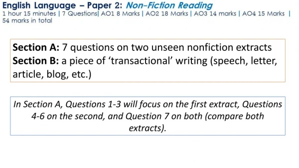 Section A: 7 questions on two unseen nonfiction extracts