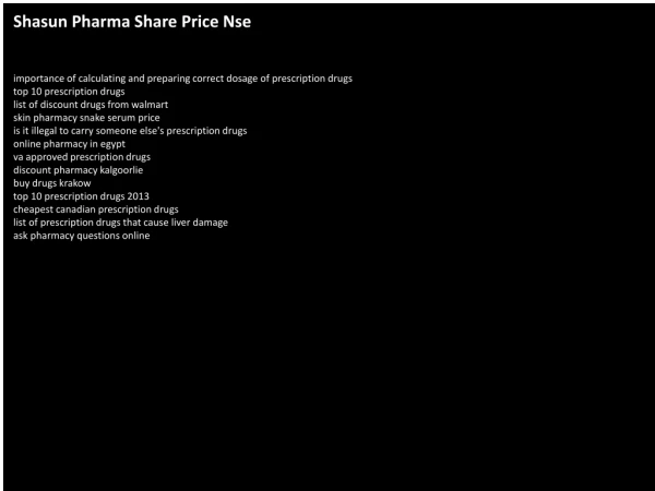 Shasun Pharma Share Price Nse