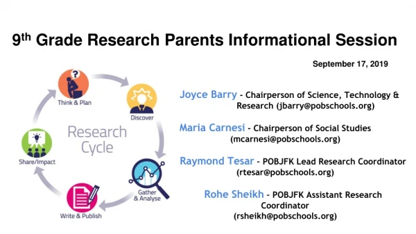 9 th Grade Research Parents Informational Session September 17, 2019