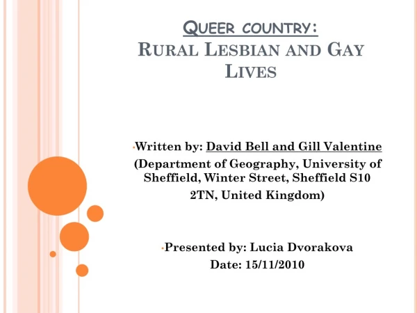Queer country: Rural Lesbian and Gay Lives