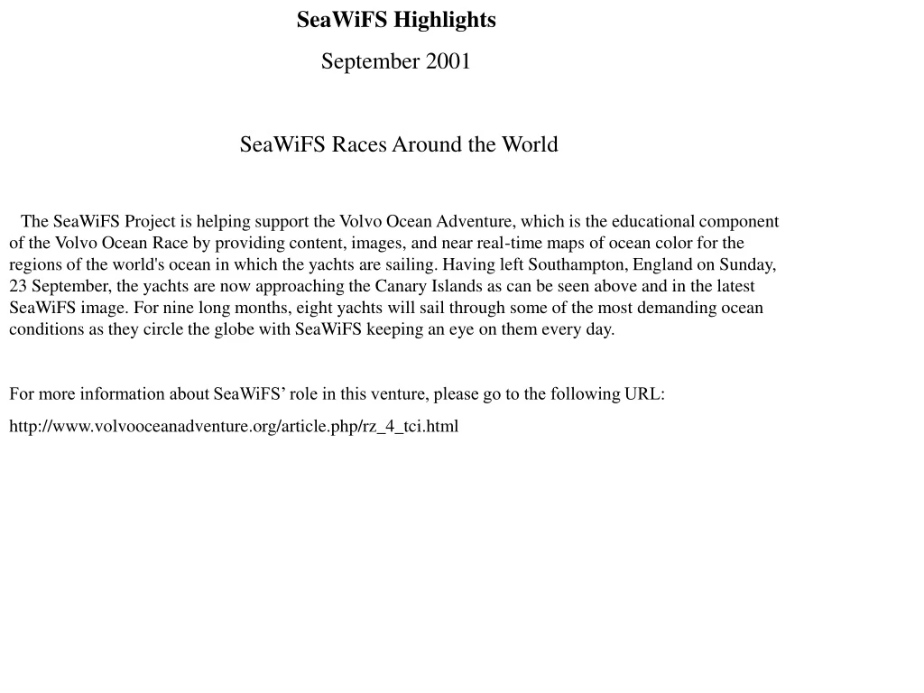 seawifs highlights september 2001 seawifs races