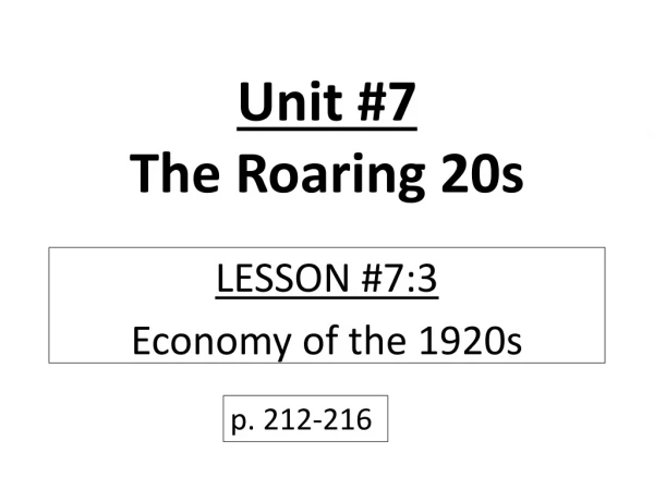 Unit #7 The Roaring 20s