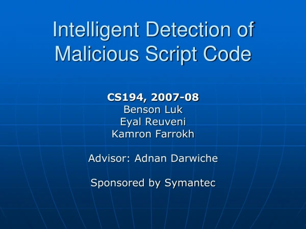 Intelligent Detection of Malicious Script Code